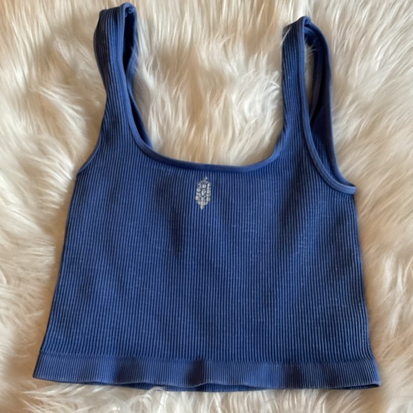 Free People Happiness Runs Square Neck Crop Tank in Blue - Picture 7 of 8